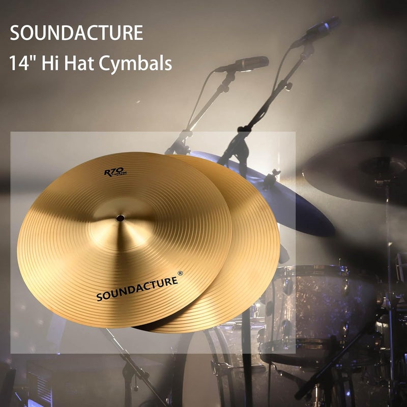SOUNDACTURE 14" Hi Hat Cymbals Pair(14"Hi-Hats) – Drum Cymbals for Drum Set – Bright Sound, Crisp, Smooth, and Durable Hi-Hat Cymbals for Drummers - Image 2